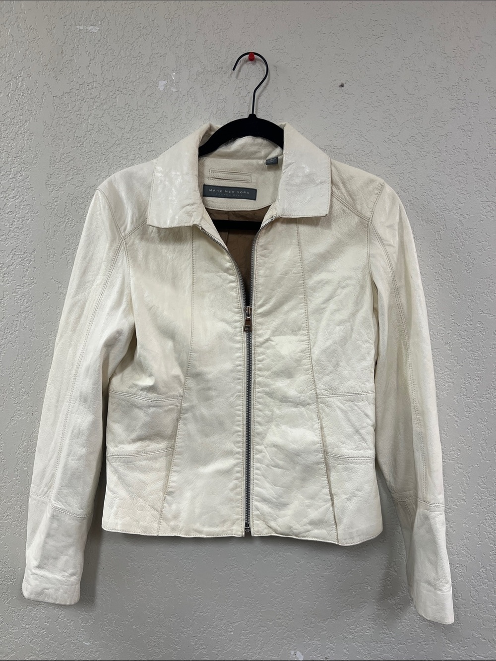Marc New York Ivory Leather Zip-Front Jacket